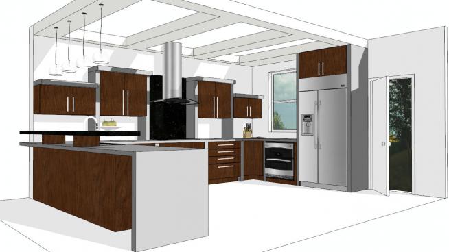 厨房吧台电冰箱室内装修SU模型
