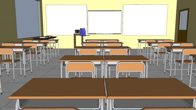 �W校教室及�n桌椅子SU模型