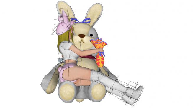 美女熊抱兔子布娃娃SU模型