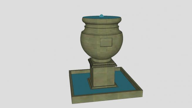 欧式方形柱水缸喷泉SU模型