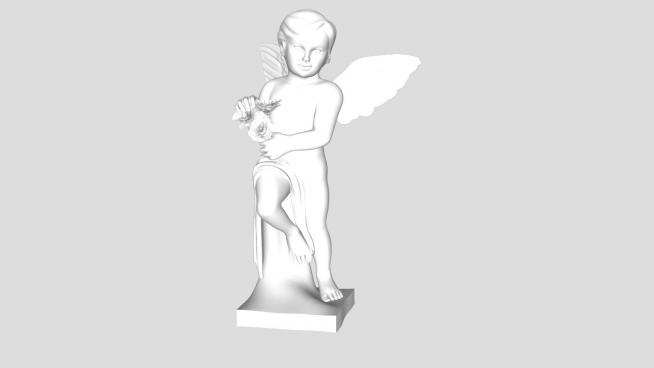 拿着鲜花的天使小男孩雕塑SU模型