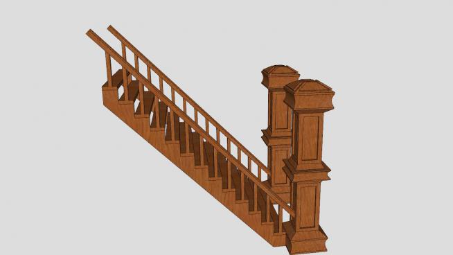 古典实木护栏楼梯SU模型