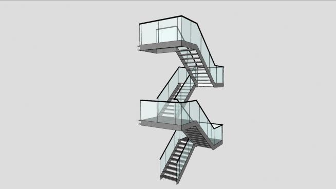 钢制转角玻璃楼梯SU模型