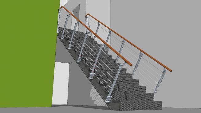 钢制护栏楼梯和木扶手SU模型