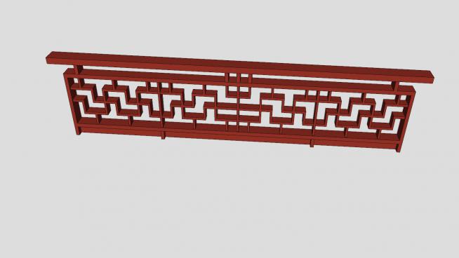 中式风格栏杆红色扶手SU模型