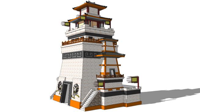 中式汉代风格古建城楼SU模型