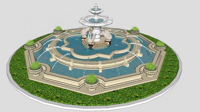 欧式喷泉水景雕塑SU模型
