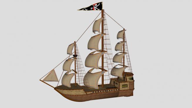 海�I多桅木制帆船SU模型