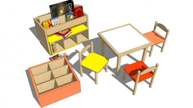 儿童桌凳和书柜SU模型