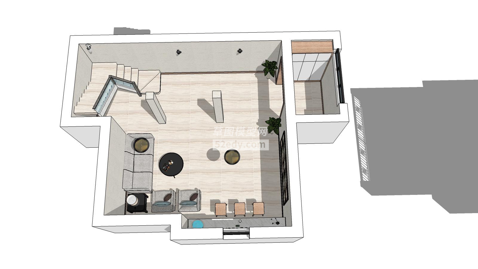 北欧风格复式家装设计SU模型E区效果图-场景号9(10)
