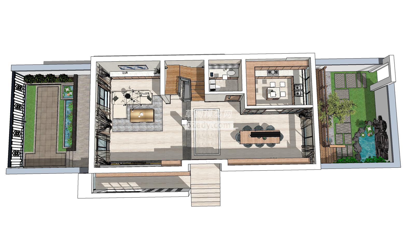 北欧风格复式家装设计SU模型E区效果图-场景号7(7)