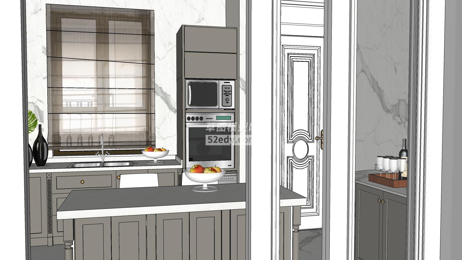 欧式法式风格别墅SU模型1-厨房(8)