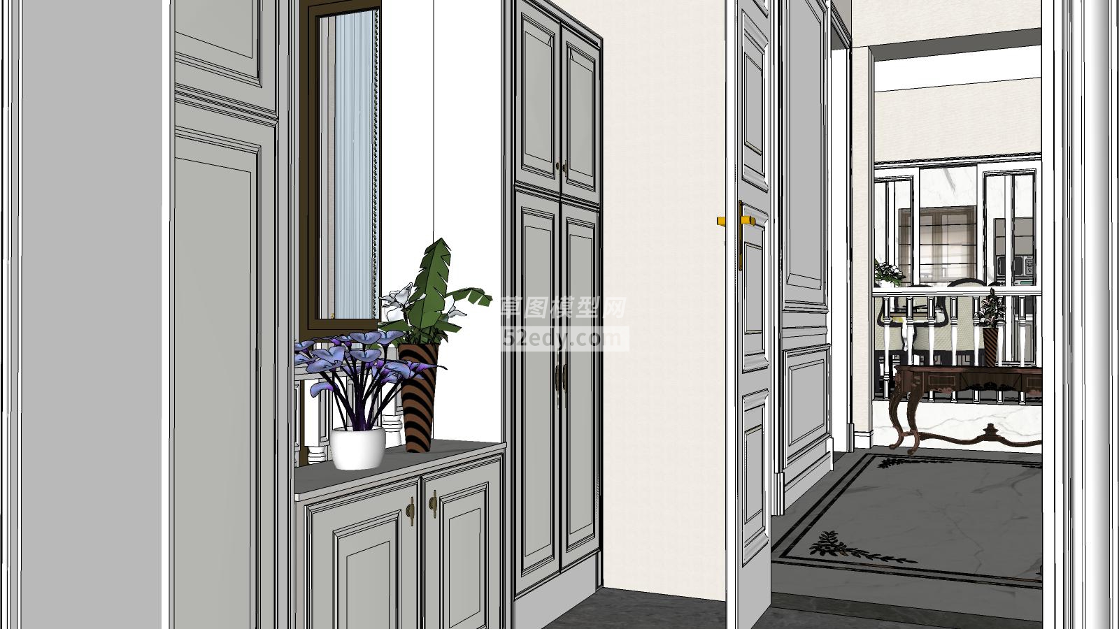 欧式法式风格别墅SU模型1-门厅鞋柜(2)