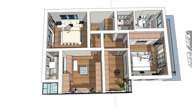 北欧风格复式家装设计SU模型E区效果图-场景号8(9)