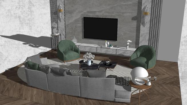 现代风格客厅沙发组合SU模型