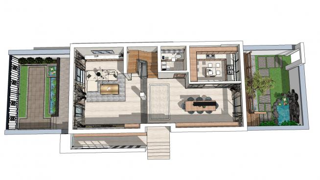 北欧风格复式家装设计SU模型E区效果图-场景号7(7)