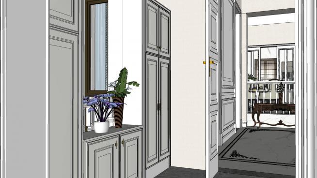 欧式法式风格别墅SU模型1-门厅鞋柜(2)