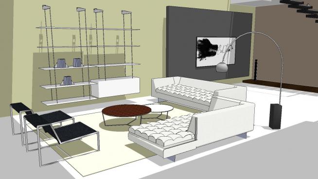 现代客厅白色沙发组合SU模型