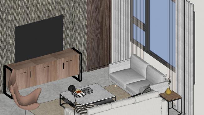 现代风格客厅沙发电视柜SU模型