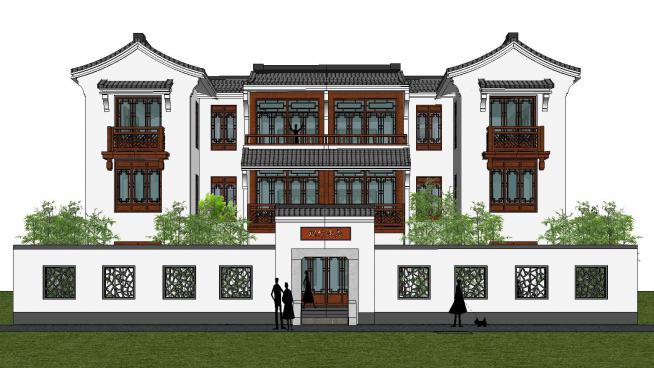 中式风格别墅小住宅建筑SU模型