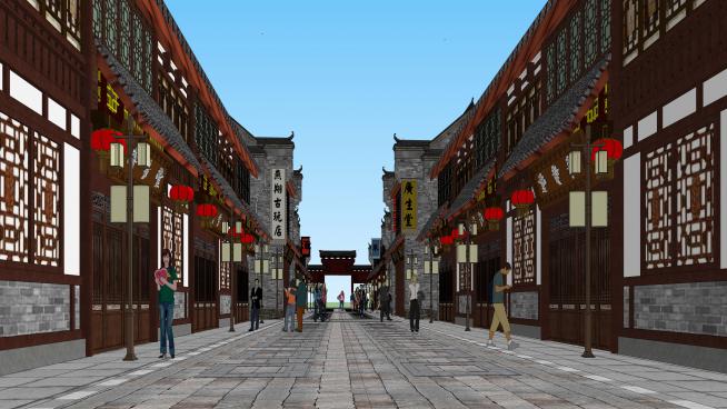 中式古建商业街仿古SU模型