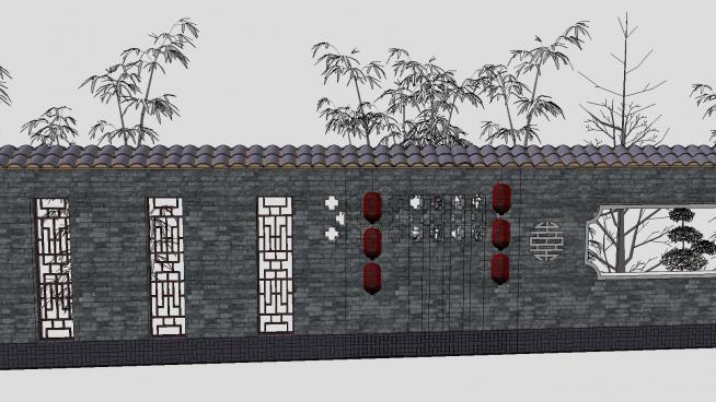 中式建筑古建围墙SU模型