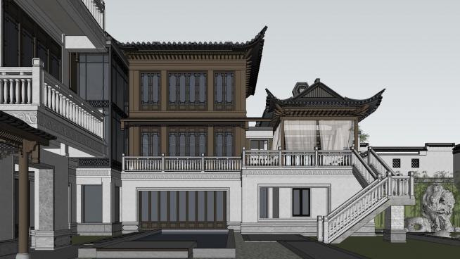 中式独栋古建筑仿绿城SU模型