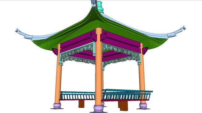 中式古建亭四角亭SU模型