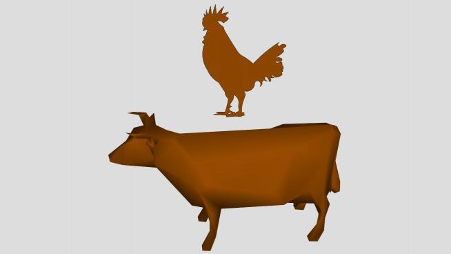 棕色鸡和牛SU模型