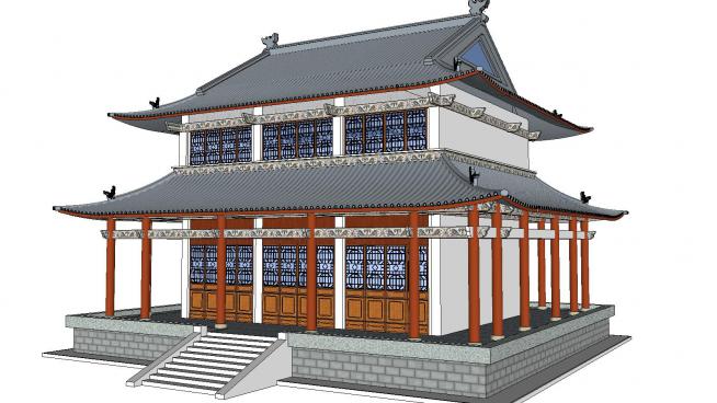 中式寺�R宗教建筑SU模型