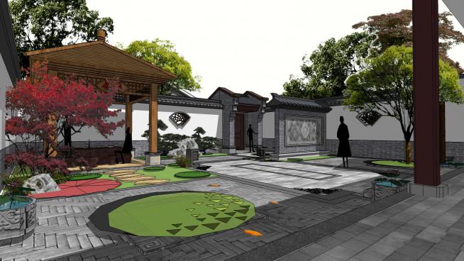 中式西北院子景观庭院SU模型