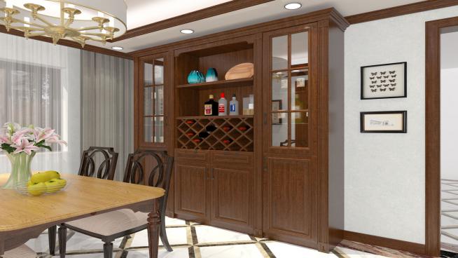欧式一字型酒柜餐厅空间SU模型