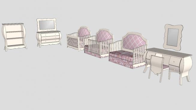 梳妆台和婴儿床家具SU模型