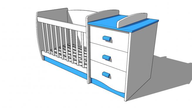 现代板式婴儿床SU模型