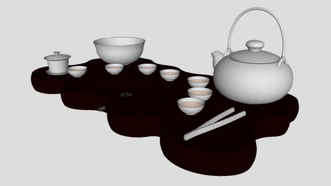一套家用茶具茶桌SU模型