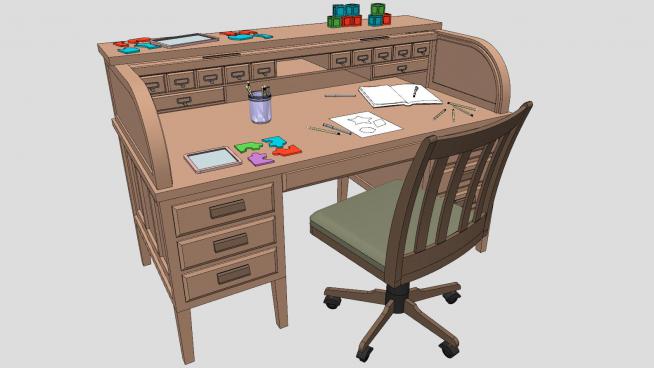 儿童木制书桌家具写字画画桌SU模型