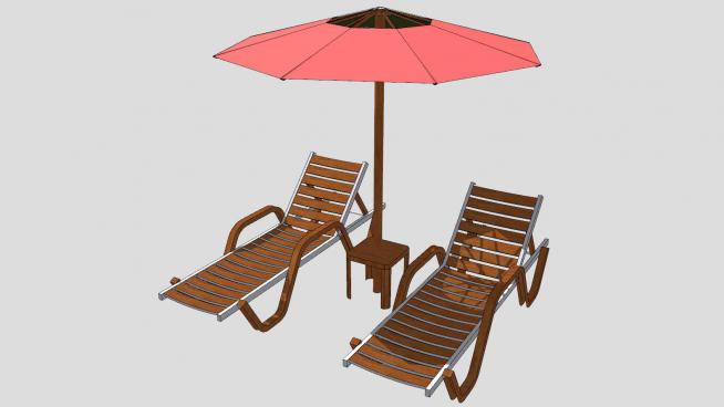 沙滩躺椅遮阳伞SU模型