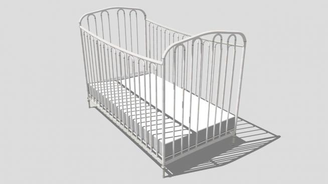 欧式白色栏杆宝宝婴儿床SU模型