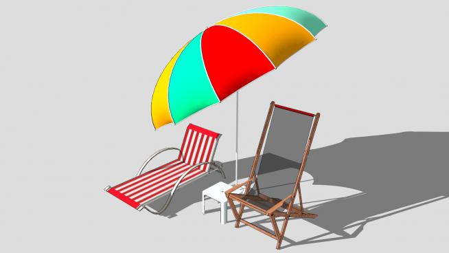 遮阳伞和沙滩躺椅SU模型