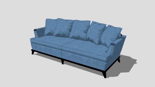 地中海风格浅蓝色三人沙发SU模型