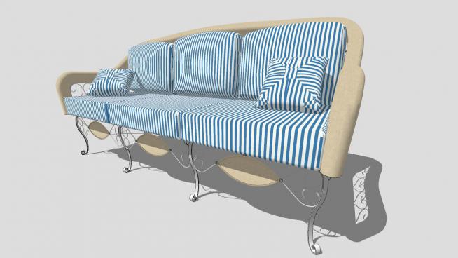 地中海风格木质三人沙发SU模型