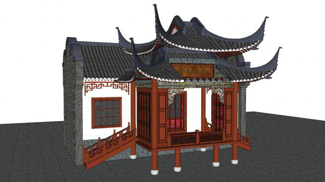 中式古建民居戏台SU模型