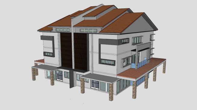 半��立式洋房建筑住宅SU模型