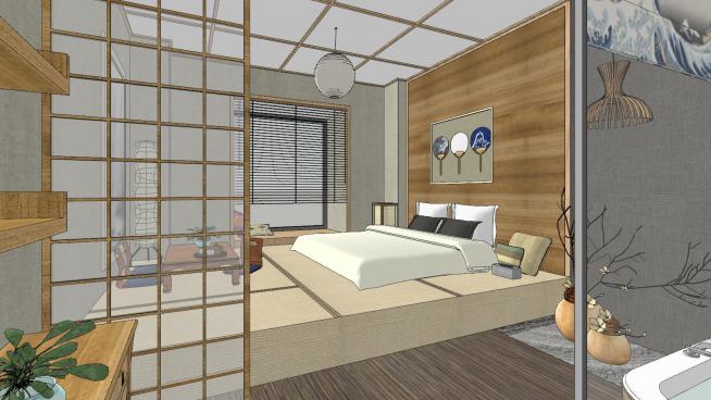日式酒店客房设计SU模型