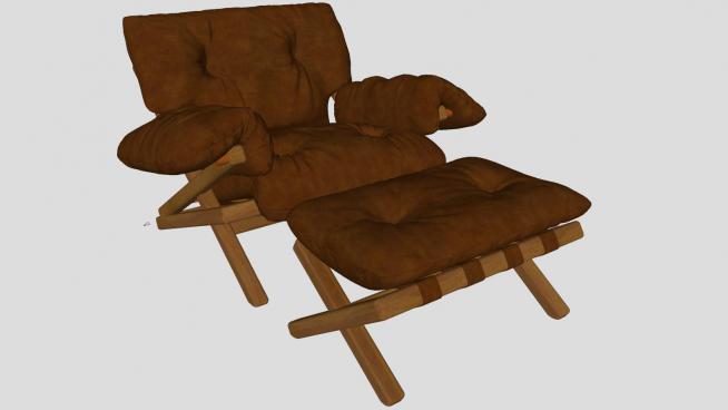休闲沙发靠椅垫脚凳SU模型