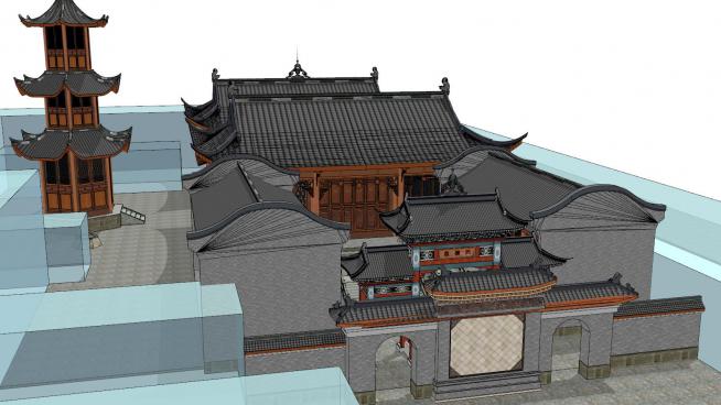 中式寺院建筑SU模型