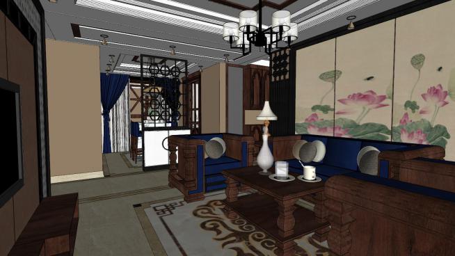 古典中式客厅室内sketchup模型