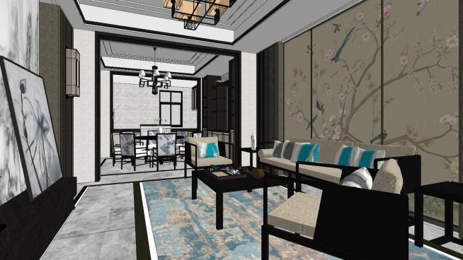 新中式客餐厅设计sketchup模型