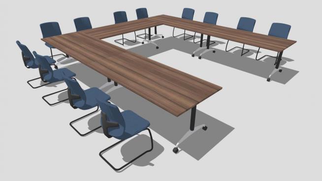 简约会议室桌椅su模型