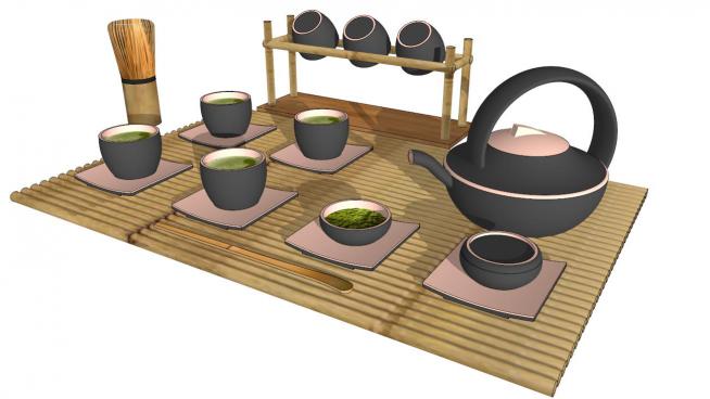 日式茶具su模型